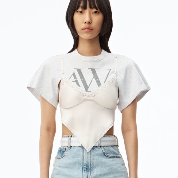 Alexander Wang Tops - Alexander Wang Cropped Hybrid Cami Tee